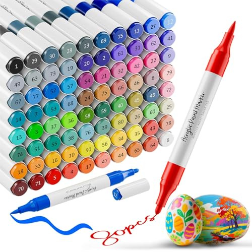WELLOKB Acrylic Paint Markers, 80 Acrylic Markers Dual Tip Paint Pens for Fabric, Painting Rocks, Wood, Glass, Coloring Books, Ceramic, DIY Crafts Art Supplies for Adults