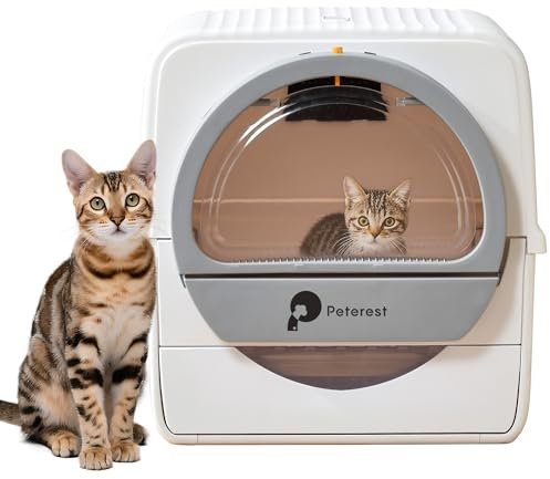 Peterest Semi-Auto Large Self Cleaning Cat Litter Tray,No Smell,Pull and Scoop,for Micro Crystal cat Litter,Easy to Clean,High-Capacity Self Cleaning White Litter Tray, Odor Control,Semi Auto with Lid