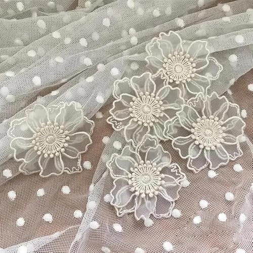 Yulakes 10 Stück Spitze Organza Stickerei Blumen Applique Patches Sticker Aufnäher Applikation Flicken zum Aufnähen Gestickte Basteln und Dekorieren Auf Kleidung (Beige)