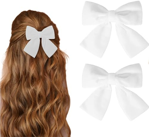 SANTUO Elegante fiocco per capelli – 2 pezzi fermagli per capelli per donne e ragazze, in velluto vintage (bianco)