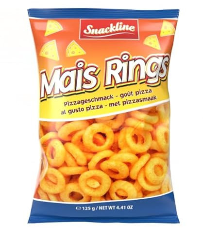 5 erPack Rings Pizza Extrudierter Maissnack Knusprig-gepuffter Maissnack 625g
