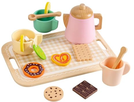 EHJRE Kinder Teeservice, Kleinkinder, Holzspielzeug, Rollenspiele für 2 3 4 5 6 Jahre Mädchen, Spielset, Kinder, Rollenspiel, Küchenzubehör, Style A