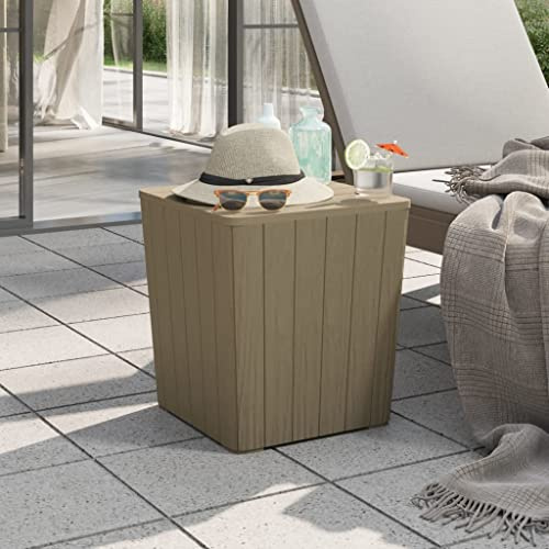 QUAHEAS Gartentisch Hellbraun Polypropylen, Abnehmbare Tischplatte, 43L Staufach, Holz-Optik, UV-beständig, 38,5x38,5x42cm, für Balkon Terrasse Garten, Outdoor Beistelltisch