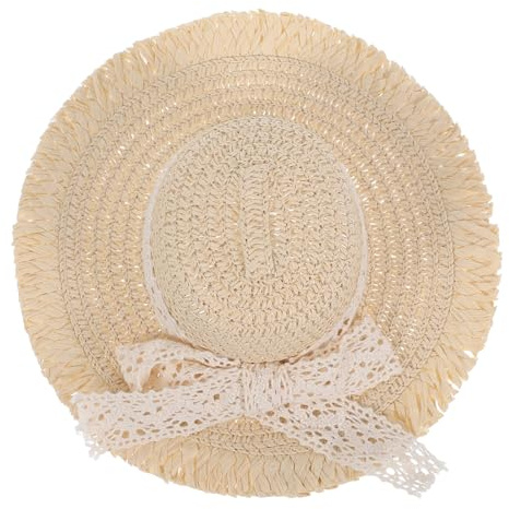 Süßer Puppenhut Kleiner Strohhut aus Geflochtener Strohoptik Beige | Spitzenband Detail, Bastelzubehör für Kreative Projekte, Dezente Deko für Wohnräume