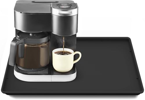 Khongoo Silikonmatte Kaffeemaschine Unterlage mit Rand, 50 x 39 cm, Schwarz | Mehrzweck unterlage kaffeevollautomat für arbeitsplatte, rutschfest unterlage kaffeemaschine for kaffeemaschinen, abwischbar