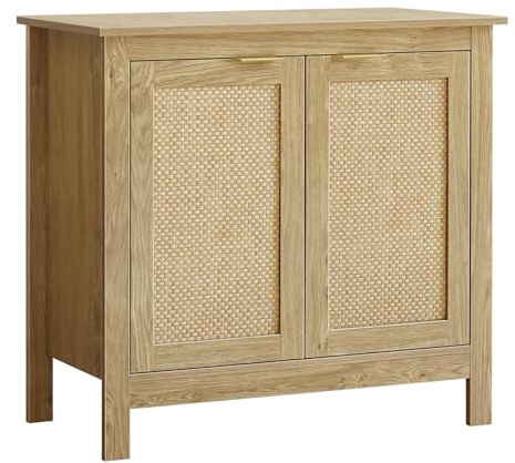 Yvsevnr Aparador de Ratán, Armario de Cocina, Armario de Almacenamiento con Estante Ajustable, Rústico, Antivuelco, Mueble Auxiliar de Cocina para Comedor, Pasillo