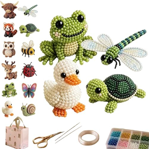 Knubbuf Kit de loisirs créatifs 3D en perles pour animaux, kit de perlage DIY avec perles à broder colorées, cadeau créatif pour débutants et adultes (03)