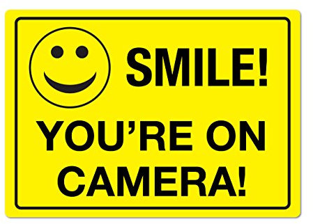 Pack of 2 A5 Smile You're On Camera Funny CCTV Stickers Safety Business 210mm by 148mm Each