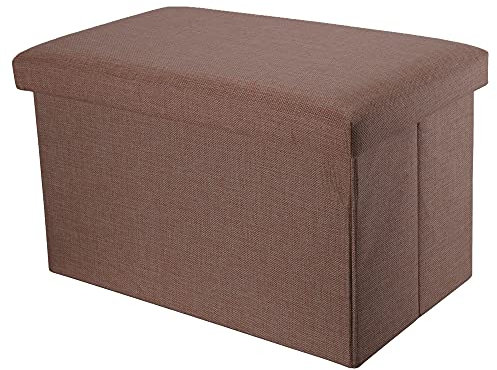 INTIRILIFE Faltbare Sitzbank 78x38x38 cm in Bernstein BRAUN - Sitzwürfel mit Stauraum und Deckel aus Stoff in Leinen Optik - Sitzcube Fußablage Aufbewahrungsbox Truhe Sitzhocker