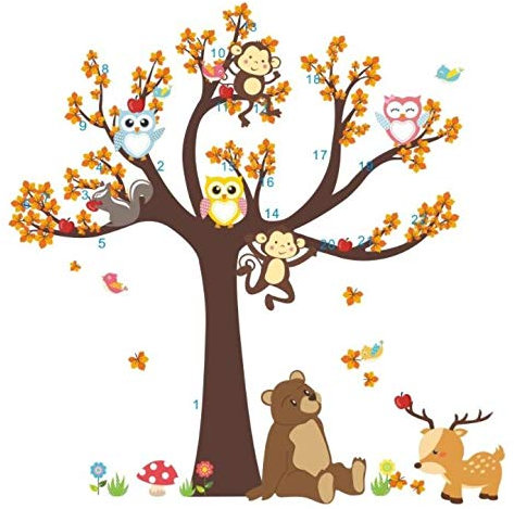 HALLOBO® Wandtattoo Eule Baum Bär AFFE Hirsch Wandsticker Aufkleber Kinderzimmer Vögel