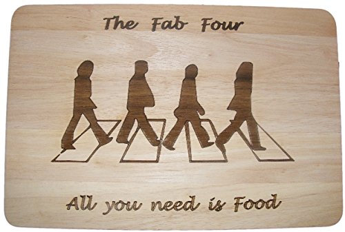 The Beatles Fab Four 4 Hardwood Chopping Cutting Cheese Board Place Mat Engraved Wooden Wood Kitchen Cooking Baking Present Gift Laser Engraved