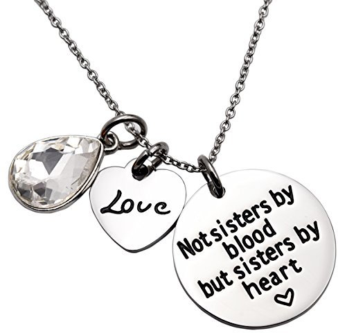 LParkin Halskette mit Aufschrift Not Sister by Blood But Sisters by Heart, Geburtsstein, Herz-Halskette, Metall