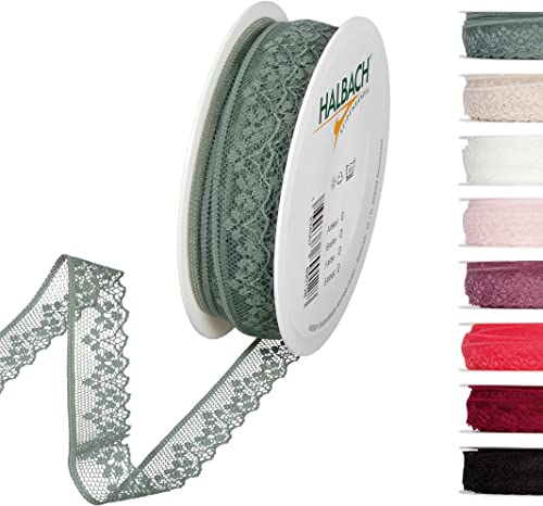 Halbach Seidenbänder Spitzenband 18 m, Spitze als Meterware auf Rolle als Schleifenband für Hochzeiten zum Nähen oder Tischdekoration, Spitzenborte Spitzenstoff für DIY Handwerk