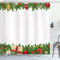 ABAKUHAUS Weihnachten Duschvorhang, Klassische Baum Garland, Stoffliches Gewebe Badezimmerdekorationsset mit Haken, 175 x 200 cm, Grün Rot