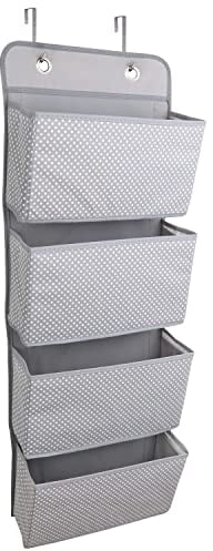 ManGotree Over The Door Storage Organiser,Foldable Hanging Storage, Wardrobe Storage Organizer with 4 Pockets, Behind Door Hanging Closet Storage with 4 Hooks, for Bedroom, Living Room (Dot Grey)