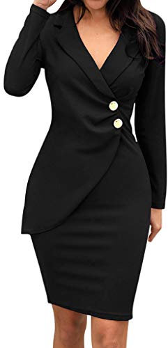 Women Dresses Promotion Sale Clearance,Women Solid Turn Down Neck Long Sleeve Buttons Bodycon Casaul Work Formal Dress Plus Size Dress UK Size