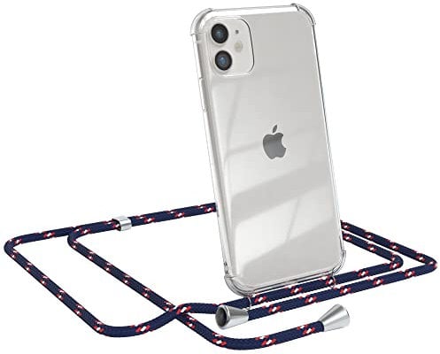 EAZY CASE Handykette kompatibel mit iPhone 11 Handyhülle mit Umhängeband, Handykordel mit Schutzhülle, Silikonhülle, Hülle mit Band, Stylische Kette mit Hülle für Smartphone, Navy Camouflage