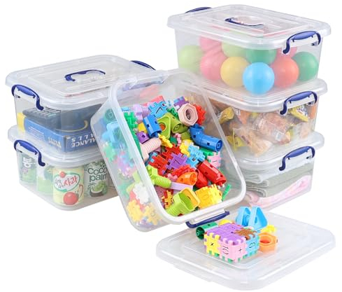 Vareone Set of 6 Plastic Storage Boxes with Lids, Clear Storage Boxes Stackable Container, 8L
