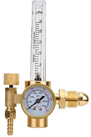 Riduttore di Pressione Argon Tutto in Ottone Regolatore di Pressione Flussometro del Gas Filettatura Maschio G5/8 con Colonna D'aria e Misuratore del Gas a Due Bilance per Operazioni di Saldatu