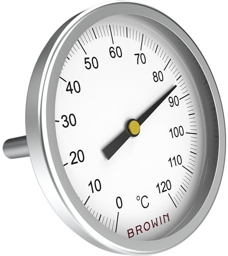 BROWIN® Analog Grillthermometer | Thermometer für Smoker und Grill | Deckelthermometer für BBQ und Räucherofen | Rauchgasthermometer aus Edelstahl (Analog Grillthermometer Ø 50 mm)