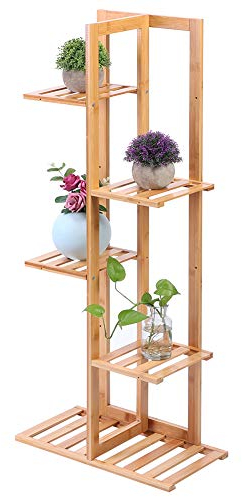 Wakects Supporto per Piante a 5 Livelli - Fioriera per Fiori Alti e Bassi in Bambù - Espositore per Casa, Balcone, Giardino - Decorazione 45 x 22 x 103 cm