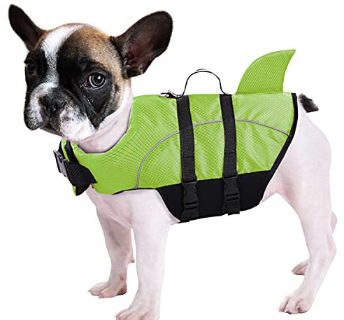 Queenmore Salvagente Cane, Giubbotto Salvagente Cane Squalo, Gilet Salvagente Per Cani, Salvagente Cane Taglia Piccola E Media Grande (Verde L)