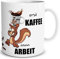 TRIOSK Tasse Eichhörnchen mit Spruch lustig Erst Kaffee Dann Arbeit Geschenk für Kaffeeliebhaber Büro Kollegen Frauen Männer Kaffeefreunde Weiß, Keramik 300ml
