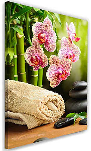 Feeby Vlies Leinwandbild Kieselstein Orchidee Zen Spa 20x30 cm Wand Bild Kunstdruck Deko Wohnzimmer Wohnungs Deko Kerzen Bambus Asien Orient mehrfarbig