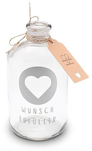 Vanilalu Sparflasche Wunscherfüller in Silber – Dekorative Spardose aus Glas – Geschenkidee zum Geburtstag, Valentinstag, Führerschein, Hochzeit oder einfach so