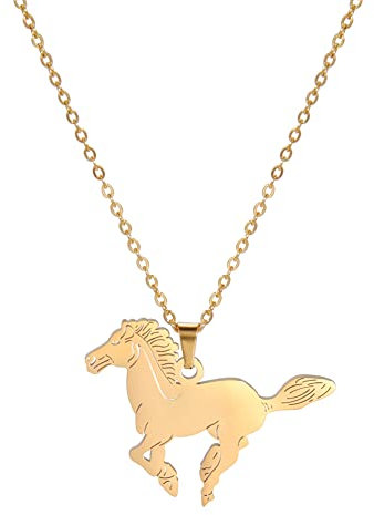 LIKGREAT Pferd Anhänger Halskette Laufendes Pferd Halsketten Charme Freundschaft Edelstahl Schmuck Pferdeliebhaber Geschenke für Mädchen Frauen Geburtstag Jahrestag (Gold)
