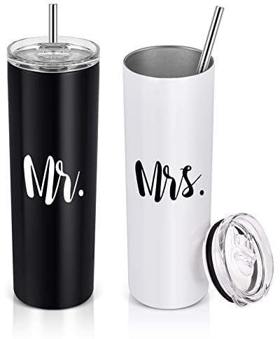 Joymaking 20 oz Mr and Mrs Tumblers Set, Stainless Steel Travel Cup with Straw and Lids, Insulated Travel Tumbler Gifts for Couple Newlywed Wife Bride Wedding Engagement Anniversary Valentines Gifts…