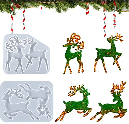 Moldes Silicona Navidad con Forma Alce - 2 Piezas para Decoración Árboles, Llavero, Jabón, Bricolaje, Colgante, Resina Epoxi - Regalos