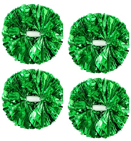 CREATIEE-PRO Cheerleader-Pompons, Cheerleader-Pompons, Grün, 4 Stück | 2 Paar Metallic Cheering für Schule Sport Tanzspiele Team Spirit Cheer