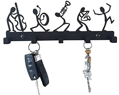 BestAlice Porte-clés créatif noir avec 5 crochets, organiseur de courrier et porte-clés, crochet décoratif en métal pour porte-manteau mural pour couloir, C