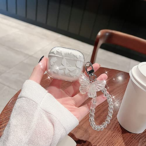 Kompatibel mit Airpods Hülle Durchsichtig, CrazyLemon AirPods Pro 2 2022 Hülle Schmetterlinge mit Luxus Armband Schutz Zubehör Airpods Taschen Cases