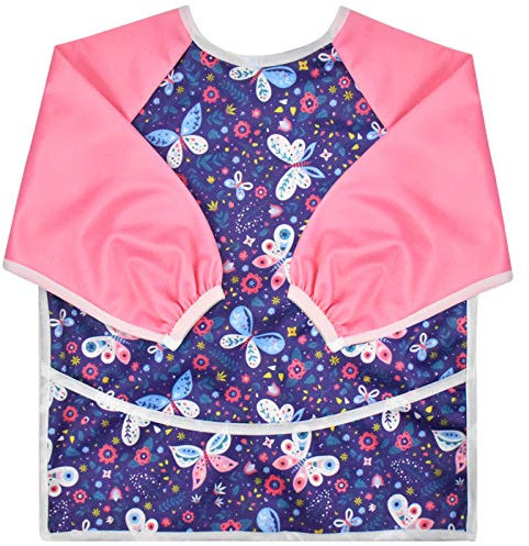 Chstarina Kids Art Smock Waterproof Children Painting Aprons with Long Sleeve and Pockets Toddler Smocks for Painting, Cooking, Eating, Arts & Crafts Childs Paint Apron for Children Ages 2-4