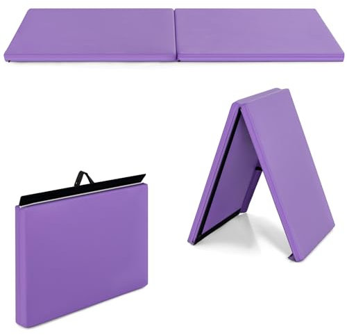 GYMAX Tappetino da Yoga/Fitness Materassino per Ginnastica, Spesso 5 cm, Manico Portatile e Pieghevole, 180 x 60 x 5 cm (Viola)