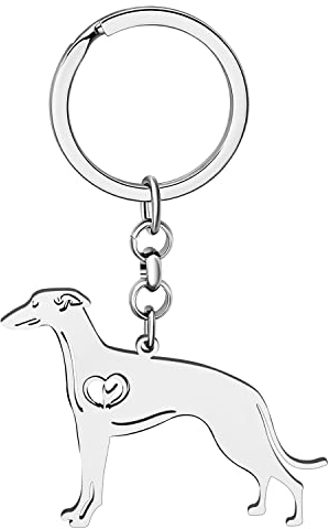 NEWEI Edelstahl Hund Schlüsselanhänger Cute Pet Hund Schlüsselanhänger für Frauen Mädchen Geldbörse Autoschlüssel Charms (Versilbert Whippet)