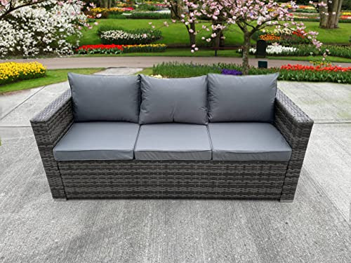 UK Leisure World RATTAN WICKER GARDEN OUTDOOR 3 THREE SEATER SOFA CONSERVATORY FURNITURE PATIO COFFEE TABLE STOOLS STORAGE DINING SET GREY (Grey three seater)
