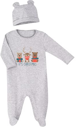PocoPiano Christmas Body Set 2-tl + Mütze Langarm Druckknöpfe BIO Grau (62-68)