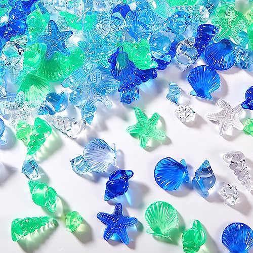 240 Stück Mini-Acryl-Muscheln, Muscheln, Seesterne und Acryl-Eissteine, Kristalle, Edelsteine für Strand, Thema, Party, Dekoration, Vase, Füller, Tisch, Streuung, Aquarium, Aquarium, Brunnen,