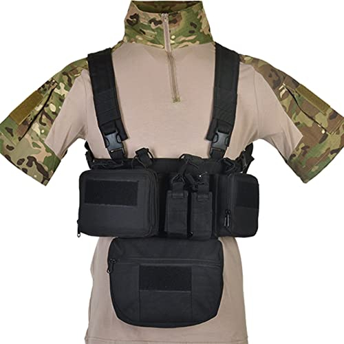 REYNEM Chest Rig Airsoft Taktische Weste Military Pack Magazintasche Holster Molle System Taille Männer Nylon (Color : BK with Pouch)