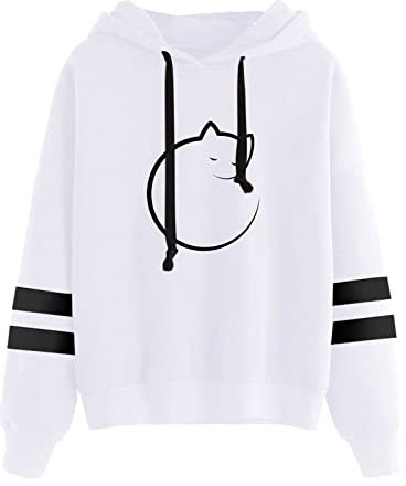 AMDOLE Langlaufski Set Damen Klassisch Komplett Frauen-Streifen-lange Hülsen, die Hoodie Sweatershirt-Oberseiten-Bluse Bedrucken Reitshirt Damen Langarm (White, M)