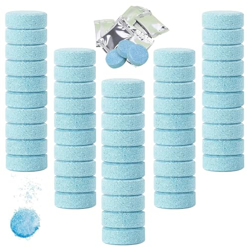 50 Pcs Car Screenwash Tablets, Screen Wash Tabs, Car Effervescent Tabs for Cars Windshield Glass Kitchen Windows Cleaning (Blue)