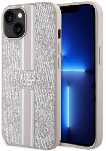 Guess GUHMP15SP4RPSP Estuche Rígido para iPhone 15/14/13 6.1 Pulgada Rosa 4G Rayas Impresas