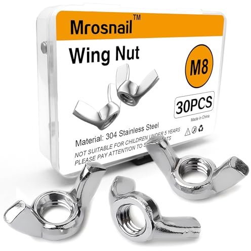 Mrosnail Kit di 30 dadi ad alette M8, in acciaio inox, per un fissaggio sicuro a mano, 3 misure in pollici per versatilità, costruzione durevole