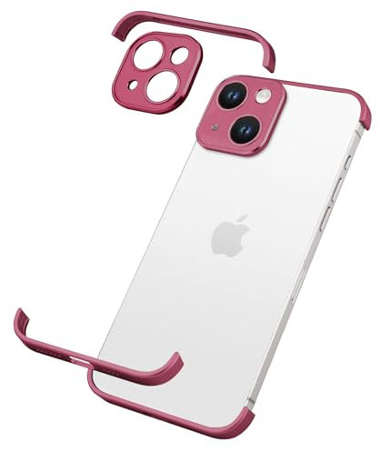 aidvaia Frameless Phone Case for iPhone 15 Models with Camera Lens Protector, Shockproof Metal Cover, Minimalist Protective Bumper Shell (Red)