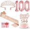 Amosking 100th Birthday Decorations for Women, Including 100th Birthday Sash and Tiara, Cake Topper and Candles, Rose Gold Number Balloons, 100 Year Old Gifts for Women