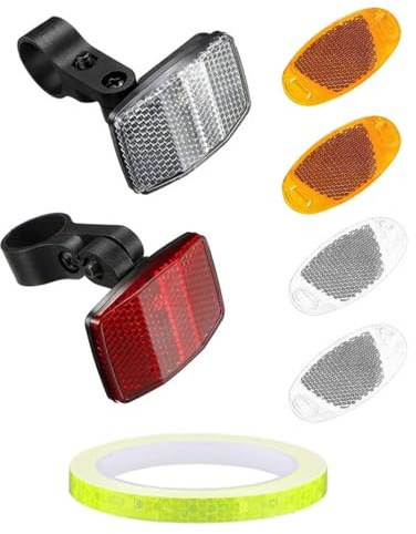 HSIXHAF Fahrrad Reflektoren Vorne und Hinten, 7 pcs Fahrrad Reflektor mit 8m Reflektorband Frontreflektor Rückstrahler für Mountainbike Motorrad MTB, Fluoreszierendes Reflexband