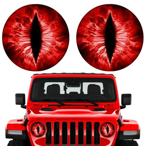 ACAREY Halloween Monster Eyes Aufkleber Auto | 2 Stück Halloween Deko Augen-Aufkleber für Jeep-Scheinwerfer | 3D Stereo Augen Scheinwerfer Aufkleber | Scheinwerfer Folie Tönungsfolie Aufkleber (Rot)